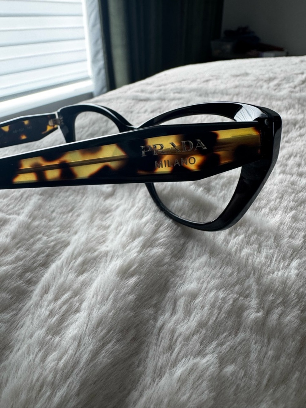 Prada Black Cat-Eye Glasses with Tortoiseshell Temples - Picture 4 of 5